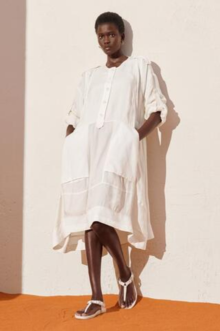 ZARA ХЛОПКОВОЕ ПЛАТЬЕ МИДИ С ДЛИННЫМИ РУКАВАМИ, СВЕТЛО-БЕЖЕВЫЙ
