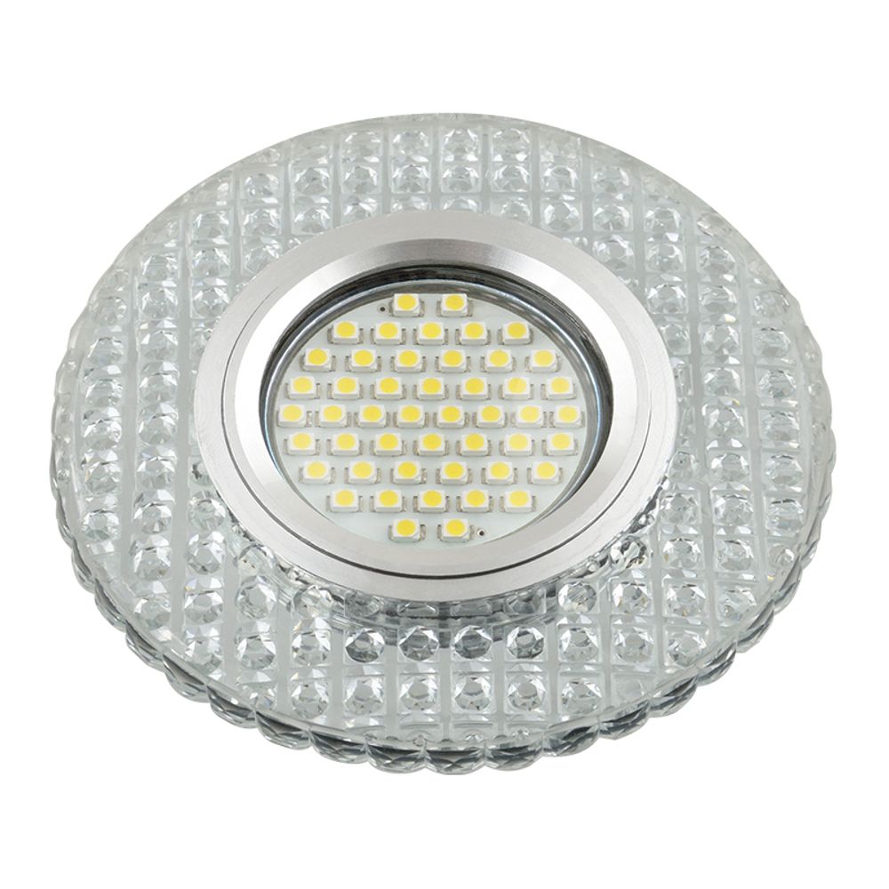 DLS-L143 GU5.3 GLASSY/CLEAR Светильник декоративный встраиваемый, серия Luciole. Без лампы, цоколь GU5.3. Доп. светодиодная подсветка 3Вт. Стекло. Зер