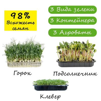 Набор "Все включено" 3 вида зелени. Горох, Подсолнечник, Клевер