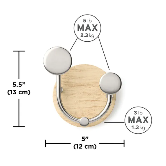 Вешалка настенная melody, 2 крючка, натуральное дерево/никель