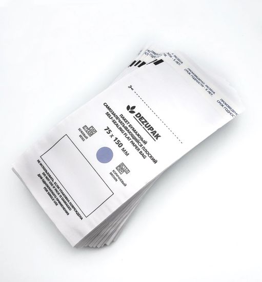 Крафт пакет DEZUPAK для стерилизации размер: 75*150 мм ,белые, упаковка 100 шт.