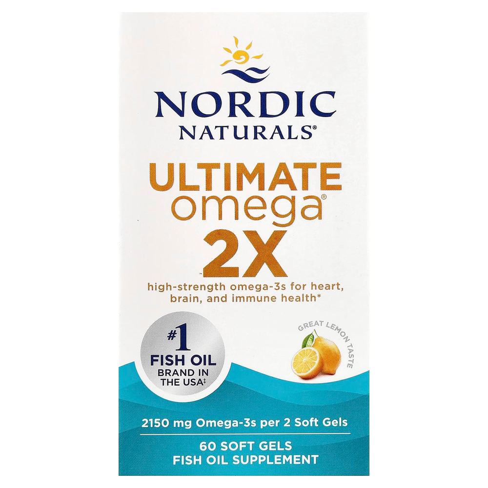 Nordic Naturals, Ultimate Omega 2X, со вкусом лимона, 2150 мг, 60 капсул (1075 мг в 1 капсуле)