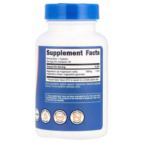 Nutricost, Комплекс магния, 500 мг, 30 капсул