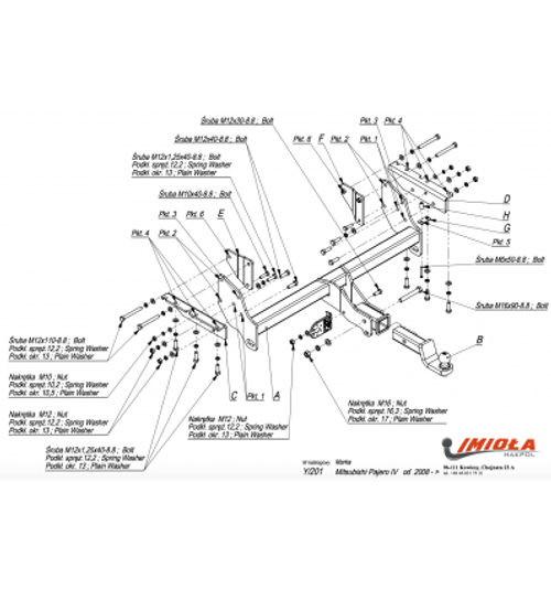 Фаркоп IMIOLA Y.201 Mitsubishi Pajero 2008-(паспорт и сертификат в комплекте)(без электрики)
