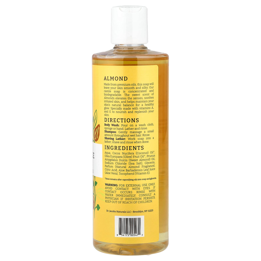 Dr. Jacobs Naturals, растительный кастильский гель для душа, питательный миндаль, 473 мл (16 унций)
