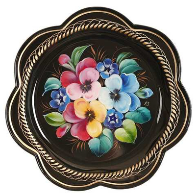 Жостовский поднос декоративный, размер 18 см (A1), металлический