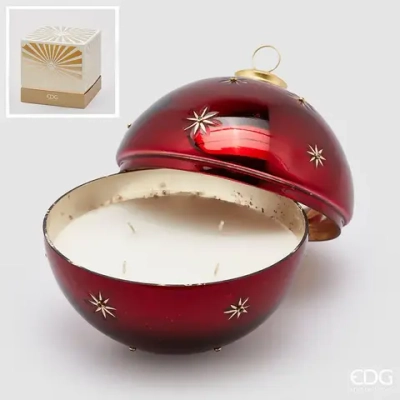 Candela Sfera Stella in Vetro Rosso D13 cm