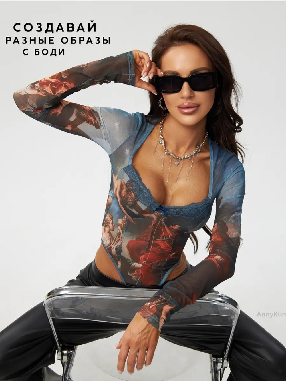 Боди y2k с длинным рукавом с бантиками