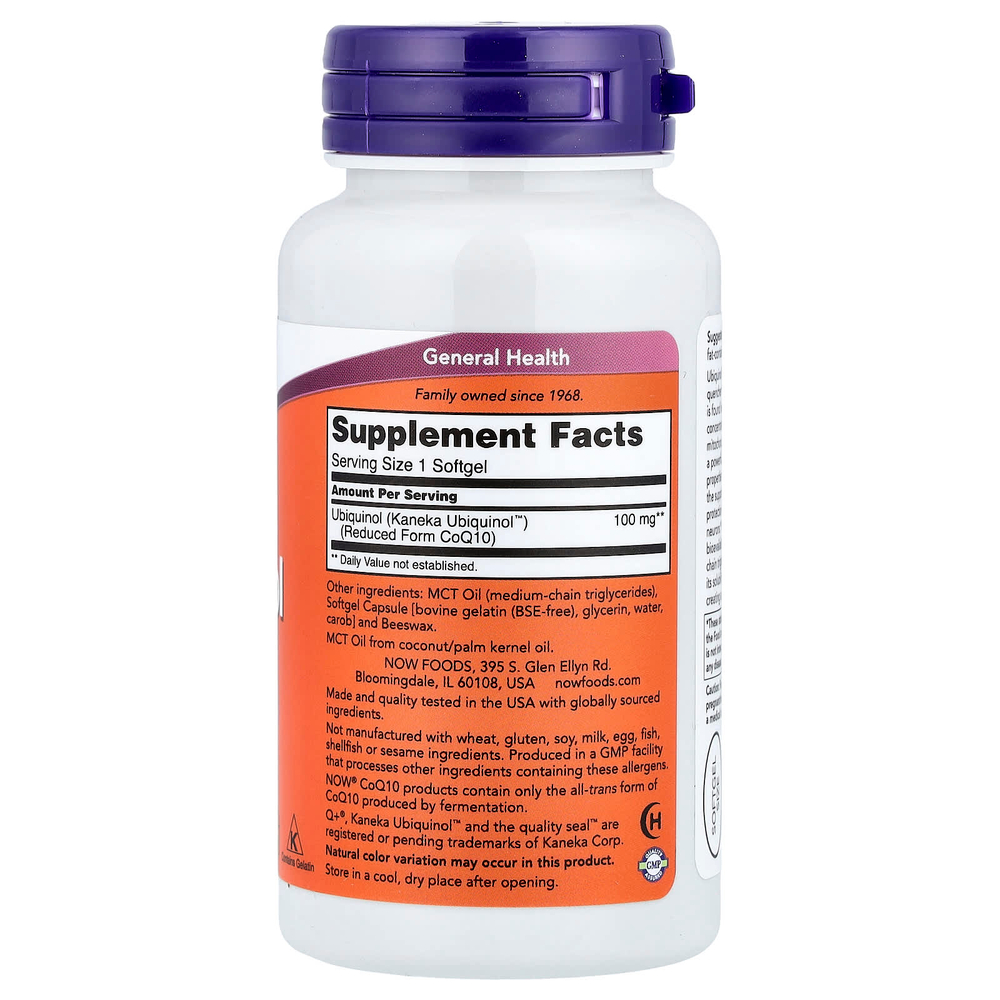 NOW Foods, Убихинол, 100 мг, 60 мягких таблеток