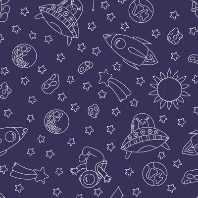 Космический дудл на синем фоне ☆