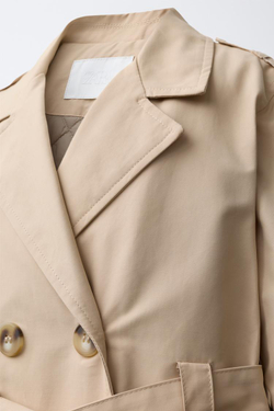 ZARA СТЕГАНЫЙ ТРЕНЧ С ПОЯСОМ, ПЕСОЧНЫЙ