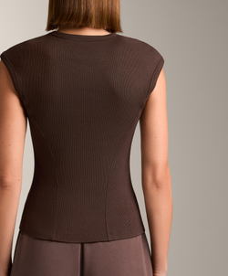 Oysho Футболка с короткими рукавами в рубчик из хлопка и модала, коричневый