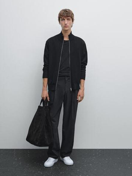 Massimo Dutti Кардиган из 100% хлопка с застежкой-молнией, черный