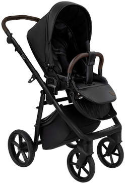 Детская коляска Roan Esso 2025 Кожа 3 в 1 с автокреслом Tutis Elo Lux Black ESSK/210/1 Black /Black/руч.Тем.коричневый