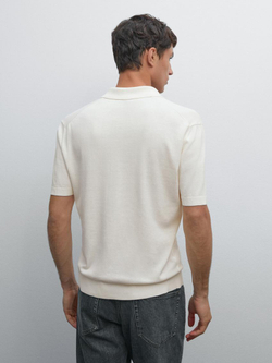 Massimo Dutti Трикотажное поло с короткими рукавами, натуральный, кремовый