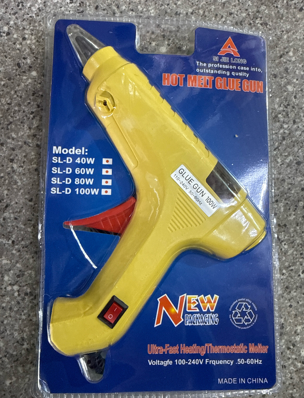 Клеевой пистолет синий 100w с кнопкой