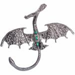 Брошь - оберег «Best Podarok - Серебряный дракон с зелеными стразами», 4.7*4.7см
