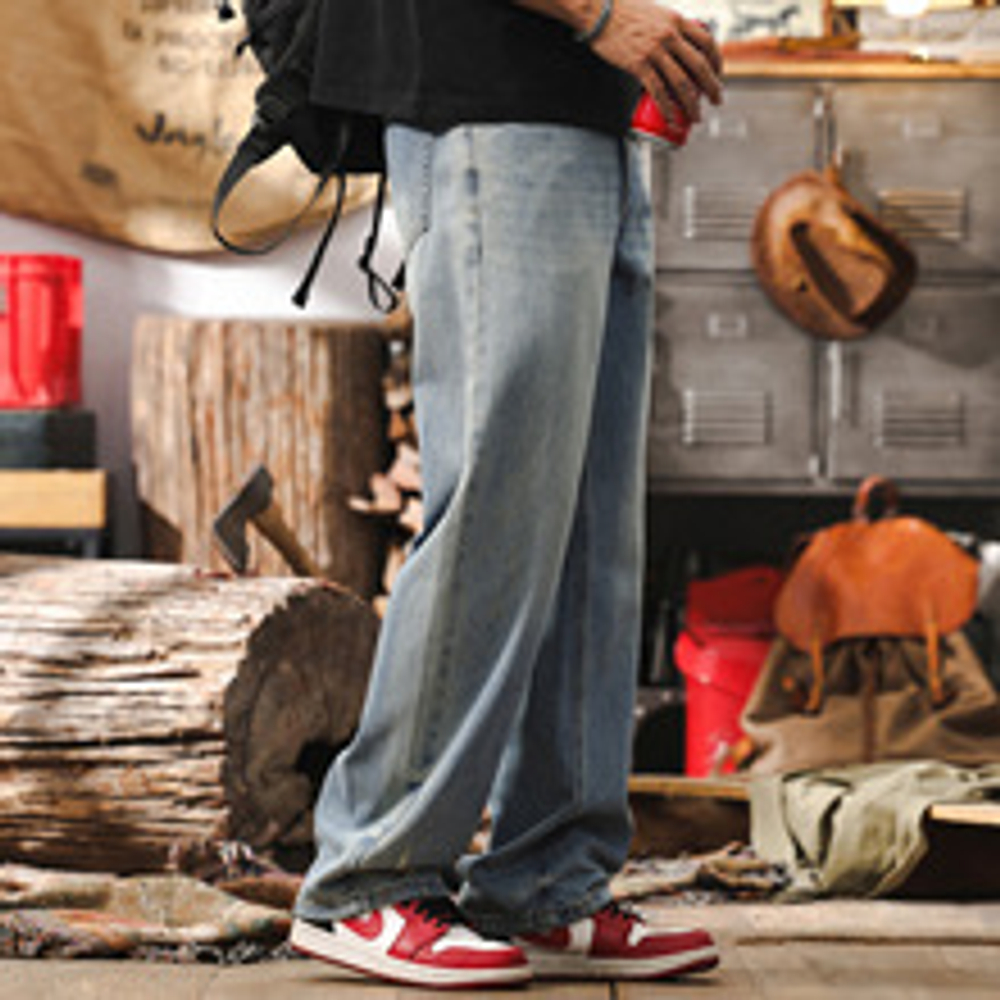 Весенние прямые мужские джинсы из хлопка и лиоцела