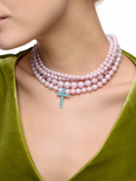 Колье "Blue cross pink" Silver