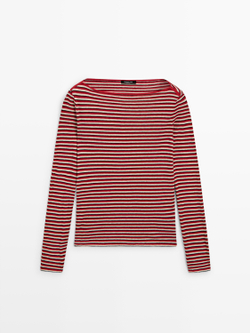 Massimo Dutti Футболка в полоску с длинными рукавами, красный