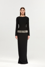 Платье макси из крепа с отделкой из кристаллов и открытой спиной