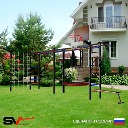 Уличная шведская стенка Sv Sport рукоход х 2 с комплектом турник прямой У52555К (Турник/Брусья/Скамья/Гнездо 80см/Щит баскет/Кронш бокс/Сетка)