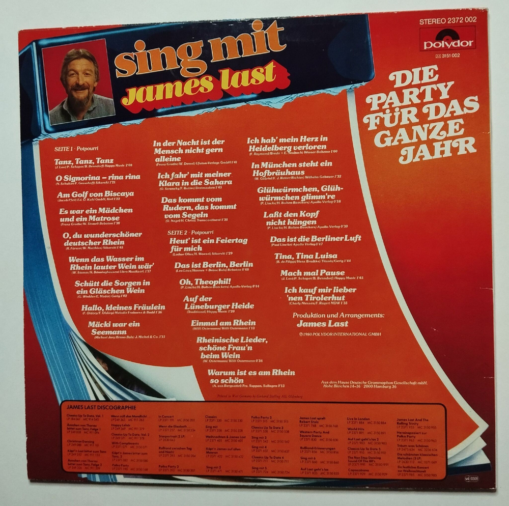 Винтажная виниловая пластинка LP James Last Sing Mit 7 Die Party Fur Das Ganze Jahr (Germany 1980)