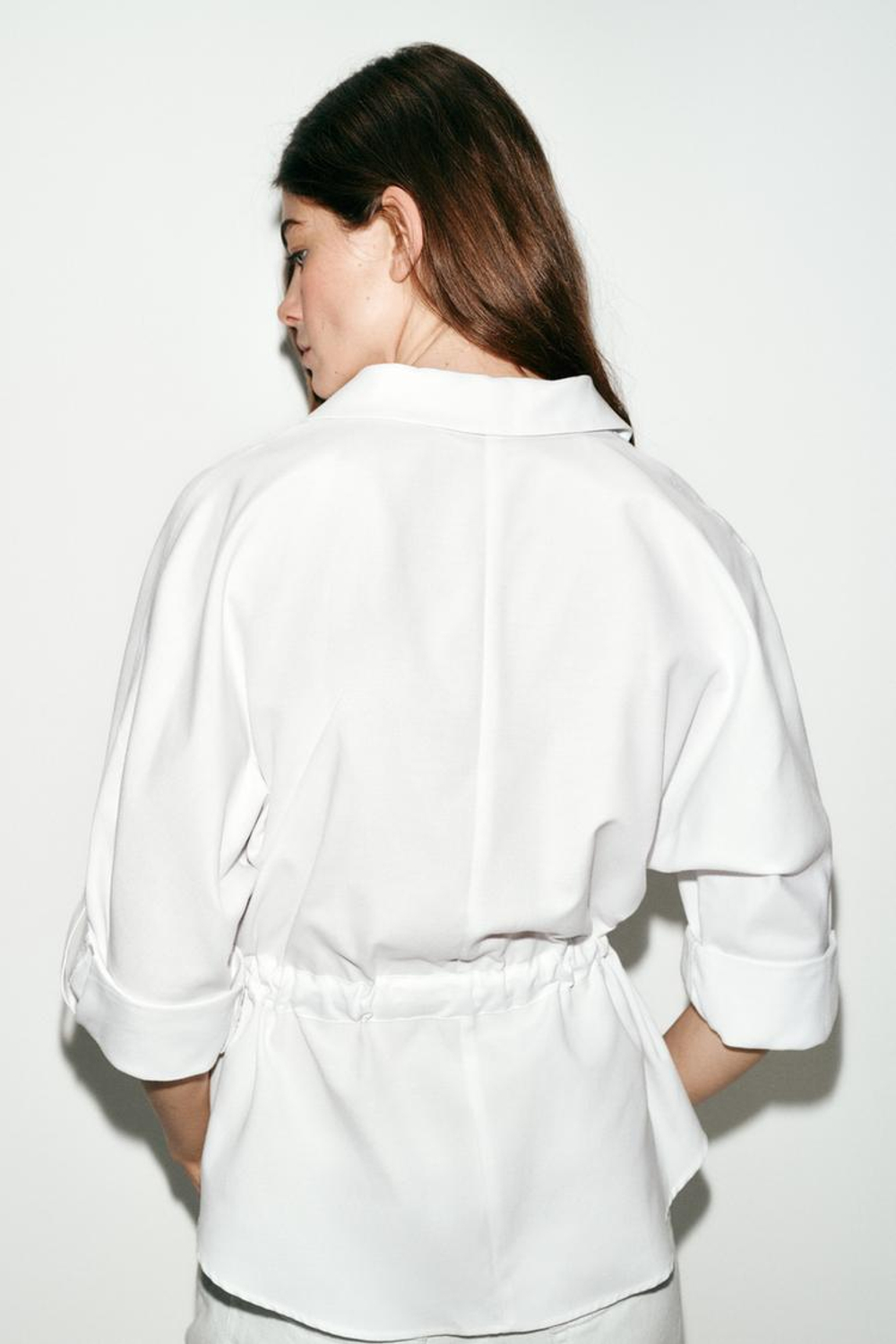 ZARA РУБАШКА САФАРИ ИЗ ПОПЛИНА, БЕЛЫЙ