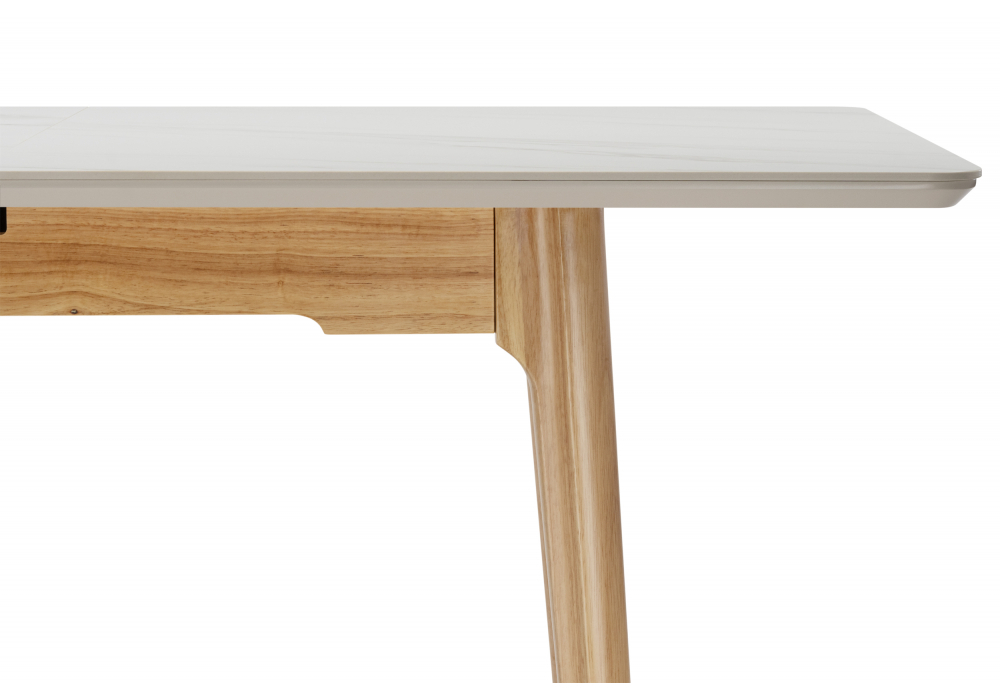 Керамический стол Woodville Halmar 140(180)x80 белый спеченный камень, светлое дерево