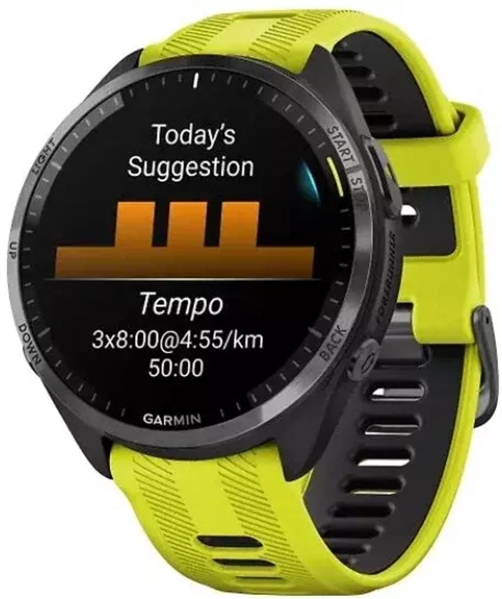 Смарт-часы Garmin Forerunner 965 черные, темно-серый DLC титановый безель, с желто-черным ремешком (010-02809-12)