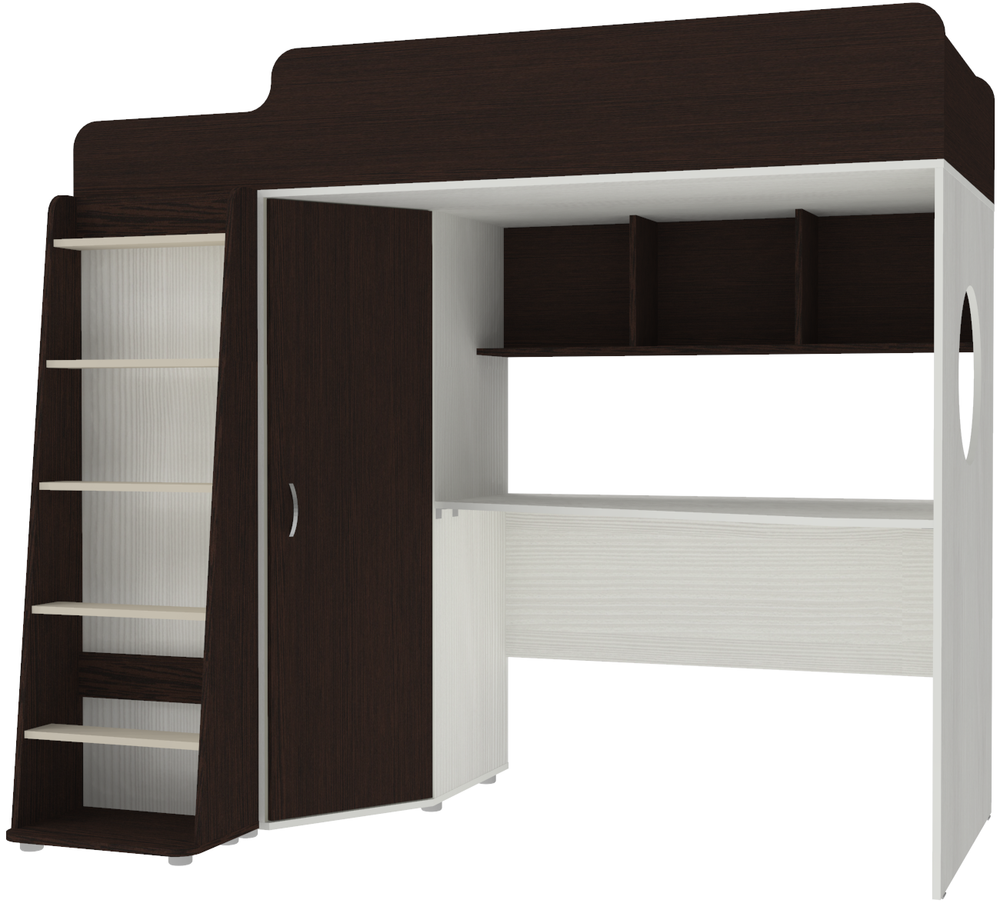 Кровать-чердак КарИВи Л-4.1 80х180 Белое Дерево Венге