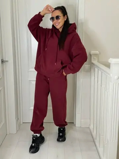 Костюм спортивный утепленный худи кенгуру джоггеры на флисе