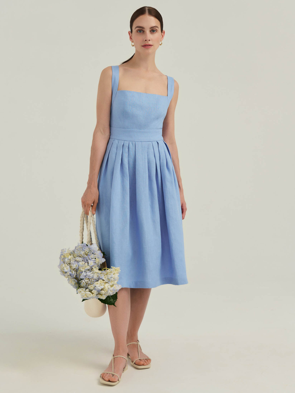 Сарафан DIANA из 100% льна небесного цвета