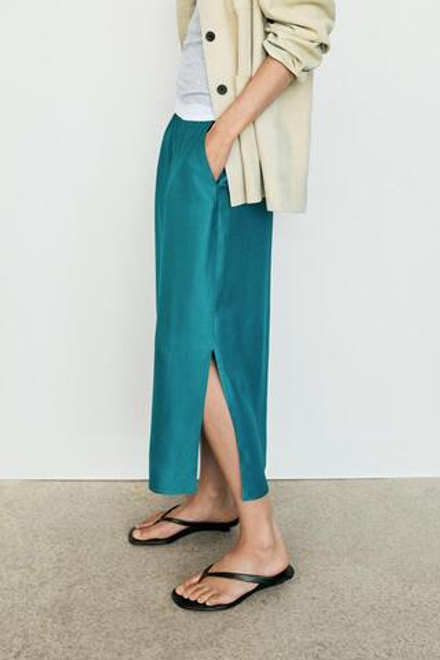 Massimo Dutti Атласная юбка миди с карманами, синий