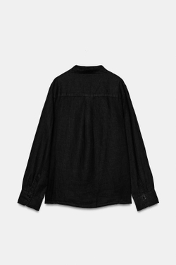 ZARA РУБАШКА ИЗ ЛЬНА С КАРМАНОМ — ZW COLLECTION, ЧЕРНЫЙ