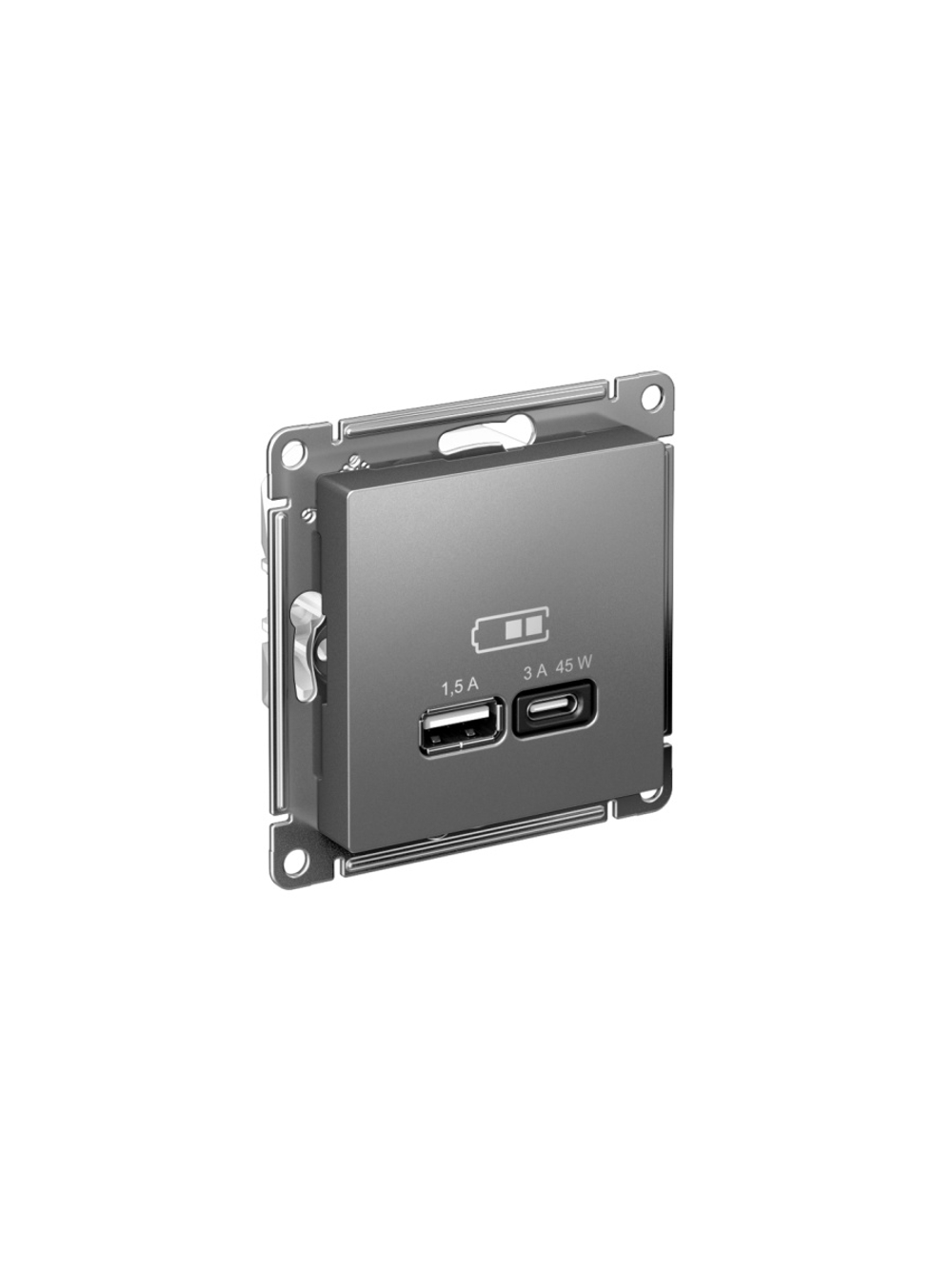 Розетка USB AtlasDesign тип A+C 45Вт QC PD высокоскор. ЗУ механизм сталь SE ATN000929