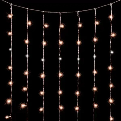 Светодиодный занавес 2*2 м., 400 экстра теплых белых LED ламп, мерцание, облегченный, прозрачный провод ПВХ, LTC (PCL400NOTBLW-10-2EWW)