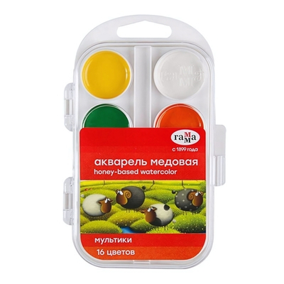 Акварель медовая "Мультики" 16 цветов, без кисти, пластик (Гамма)
