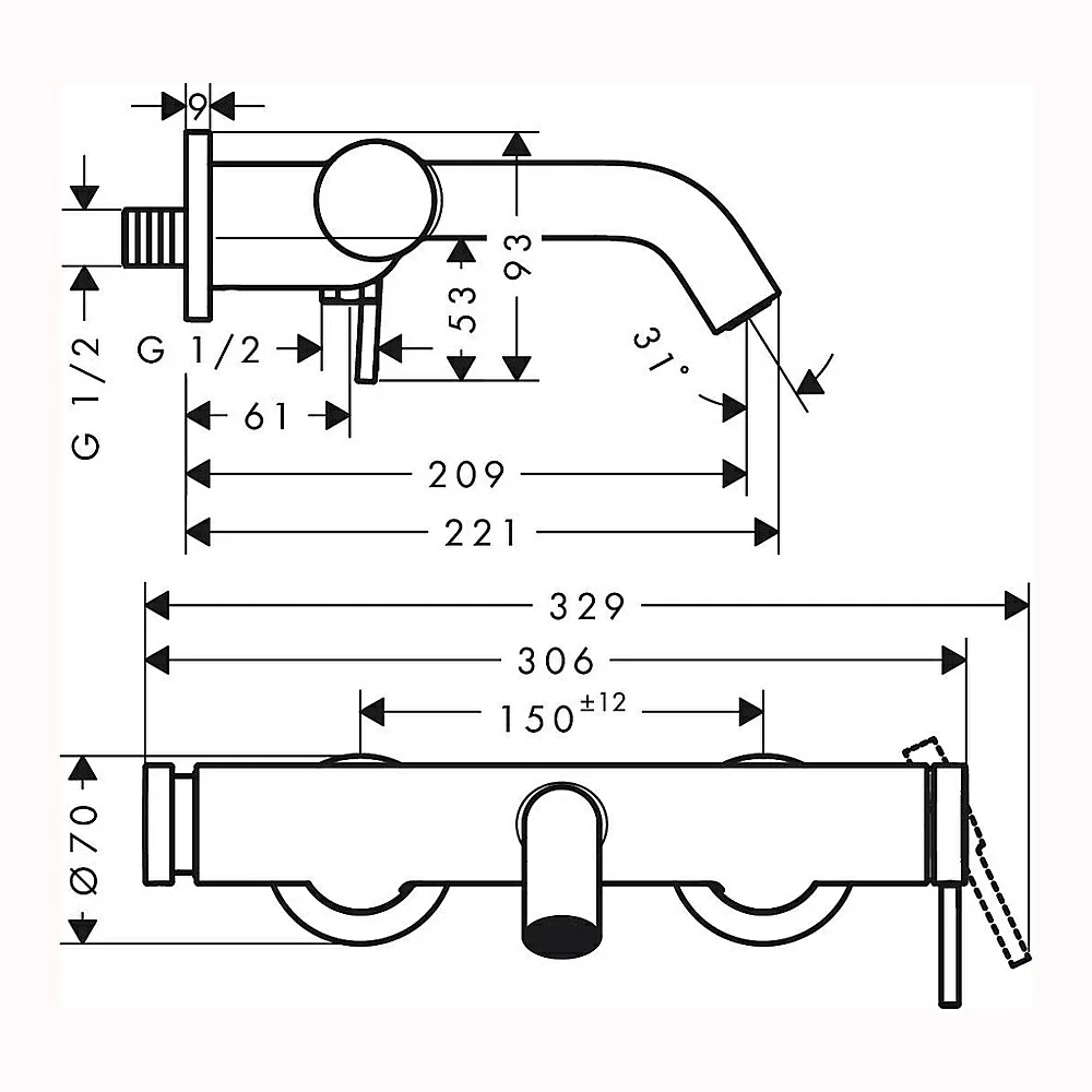 Смеситель для ванны Hansgrohe Tecturis S 73422000 хром