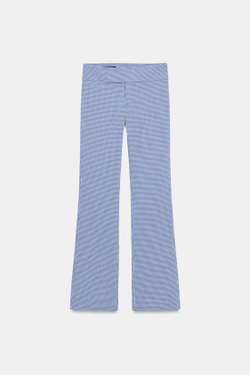 ZARA БРЮКИ FLARE В КЛЕТКУ ВИШИ, ТЕМНО-СИНИЙ/БЕЛЫЙ