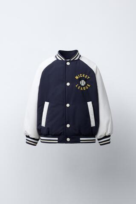 ZARA НЕПРОМОКАЕМЫЙ БОМБЕР VARSITY MICKEY MOUSE © DISNEY, МОРСКОЙ СИНИЙ