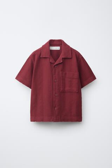 ZARA РУБАШКА В СТИЛЕ РУСТИК ИЗ РЕЛЬЕФНОЙ ТКАНИ, БОРДОВЫЙ