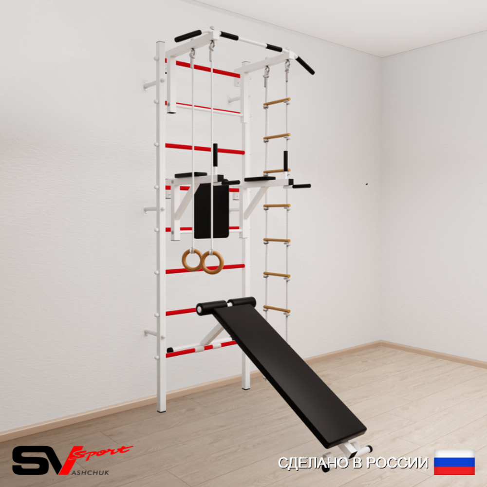 Шведская стенка Sv Sport усиленная 688 (Турник стандарт/Брусья/Скамья/Кольца/Лестница)