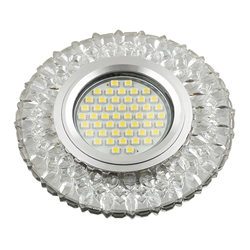 DLS-L138 GU5.3 GLASSY/CLEAR Светильник декоративный встраиваемый, серия Luciole. Без лампы, цоколь GU5.3. Доп. светодиодная подсветка 3Вт. Стекло. Зер