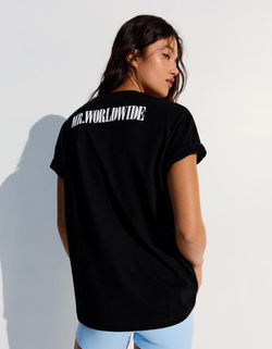 BERSHKA Футболка оверсайз с принтом Pitbull, черный