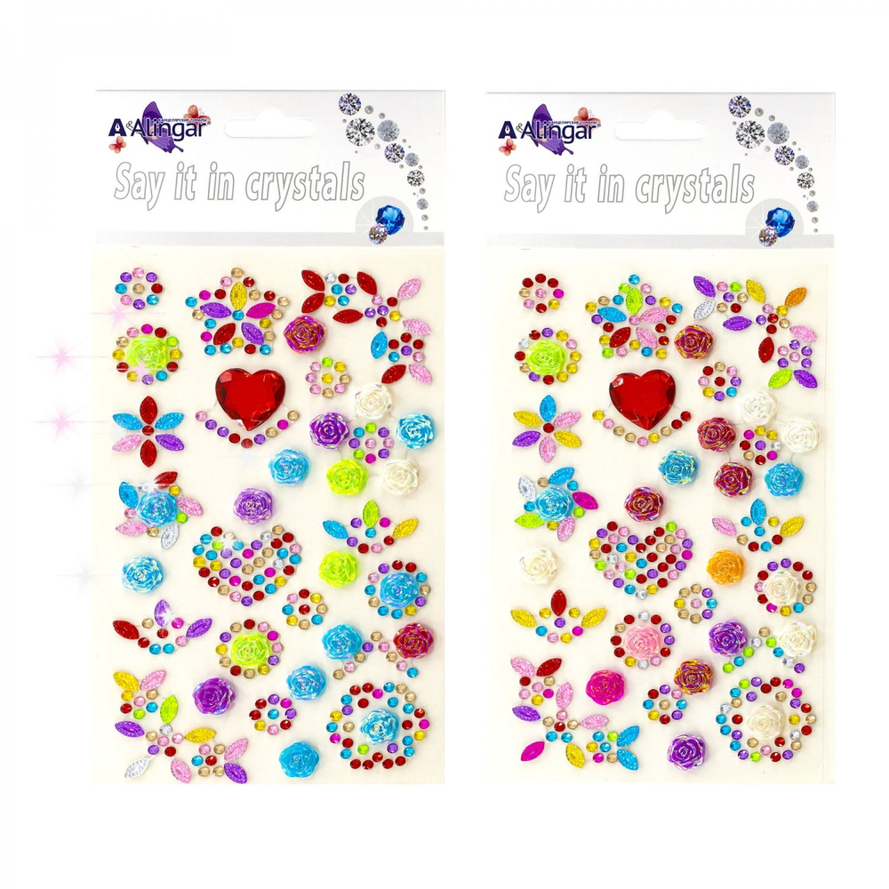 Наклейки-стразы Alingar, акриловые, "Нежные цветы", цветы, крупное красное сердце, европодвес