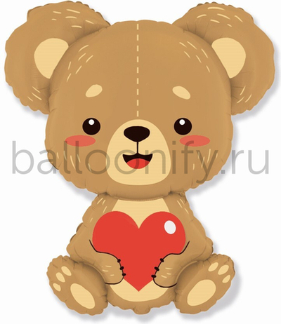 Шар (33''/84 см) Фигура, Плюшевый мишка с сердцем, 1 шт.