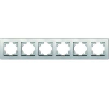 Рамка шестиместная горизонтальная "UNIVersal" серия "Афина" серебро (еврослот) (HU2311)