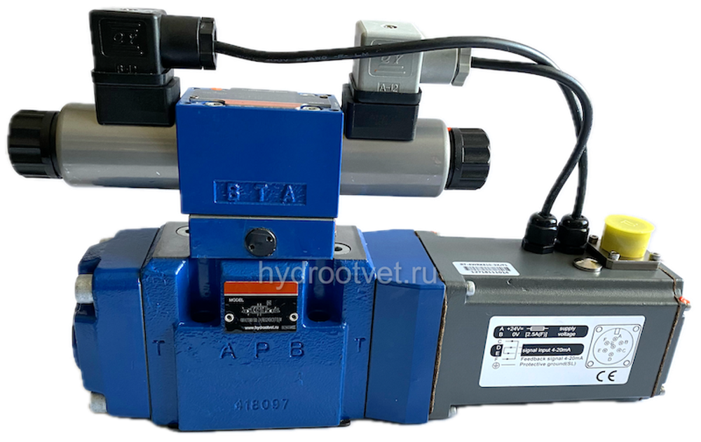 4WRKE10E1-100L-3X/6EG24K31/A1D3M - Пропорциональный распределитель с обратной связью по положению золотника и со встроенным усилителем (OBE), Ду10, A1 = ±10 В, номинальный расход 100 л/мин, схема E1-, каналы управления X и Y - внешние