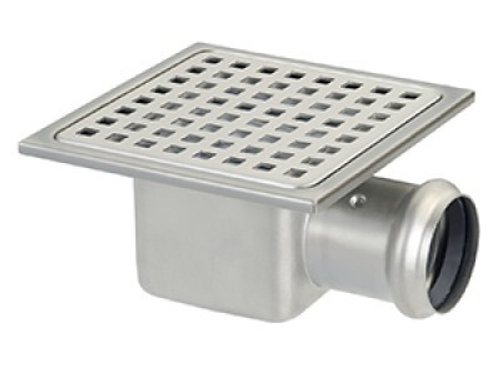 Трап канализационный из нержавеющей стали горизонтальный двухкорпусный квадратный (с сухим затвором)